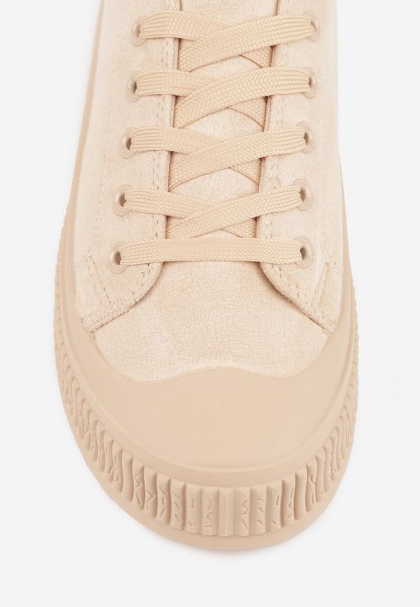 Born2be - Beżowe Trampki z Imitacji Zamszu z Nieregularną Podeszwą ze Żłobieniami Naranatea. Okazja: na co dzień, na randkę. Kolor: beżowy. Materiał: zamsz. Szerokość cholewki: normalna. Styl: casual