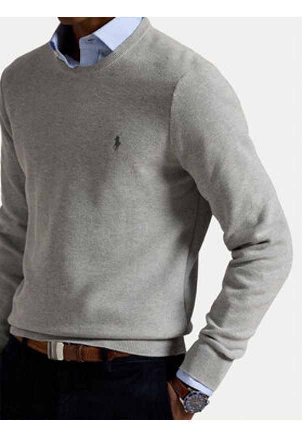 Polo Ralph Lauren Sweter 710918163002 Szary Regular Fit. Typ kołnierza: polo. Kolor: szary. Materiał: bawełna