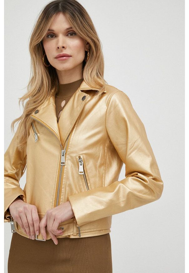 Guess ramoneska damska kolor złoty przejściowa. Okazja: na co dzień. Kolor: złoty. Styl: casual, klasyczny