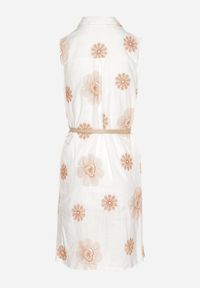 Born2be - Jasnobeżowa Bawełniana Sukienka Koszulowa w Haftowane Kwiaty z Paskiem z Klamrą Turivana. Okazja: na co dzień. Kolor: beżowy. Materiał: bawełna. Wzór: kwiaty, haft. Typ sukienki: koszulowe. Styl: klasyczny, casual, elegancki #7