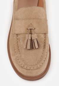 Born2be - Beżowe Mokasyny VICES ze Skórzaną Wkładką i Frędzlami Leuconisse. Okazja: na co dzień. Kolor: beżowy. Materiał: skóra. Wzór: aplikacja. Styl: casual, elegancki #9