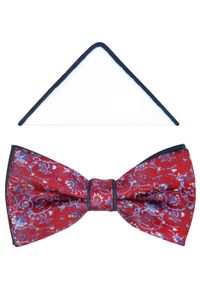 Modini - Czerwona mucha męska z niebieskim motywem kwiatowym A264. Kolor: wielokolorowy, czerwony, niebieski. Materiał: poliester, tkanina. Wzór: kwiaty. Styl: elegancki #1