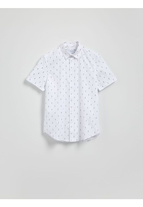 Reserved - Bawełniana koszula slim fit - granatowy. Kolor: niebieski. Materiał: bawełna