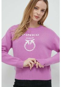 Pinko sweter wełniany damski kolor fioletowy. Kolor: fioletowy. Materiał: wełna #1