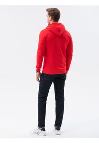 Ombre Clothing - Bluza męska rozpinana z kapturem BASIC - czerwona V9 B977 - M. Typ kołnierza: kaptur. Kolor: czerwony. Materiał: bawełna, poliester. Styl: klasyczny #5