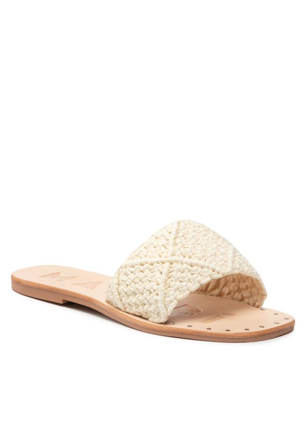 Klapki Manebi Leather Sandals S 6.9 Y0 Cream Cotton Crochet. Kolor: beżowy. Materiał: materiał