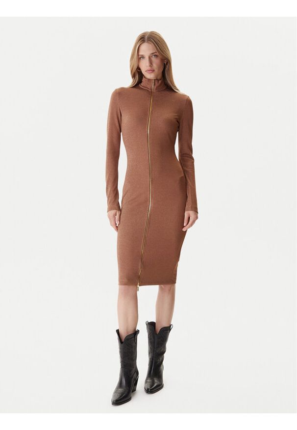 Just Cavalli Sukienka codzienna 79PAO905 J0251 Brązowy Slim Fit. Okazja: na co dzień. Kolor: brązowy. Materiał: syntetyk. Typ sukienki: proste. Styl: casual