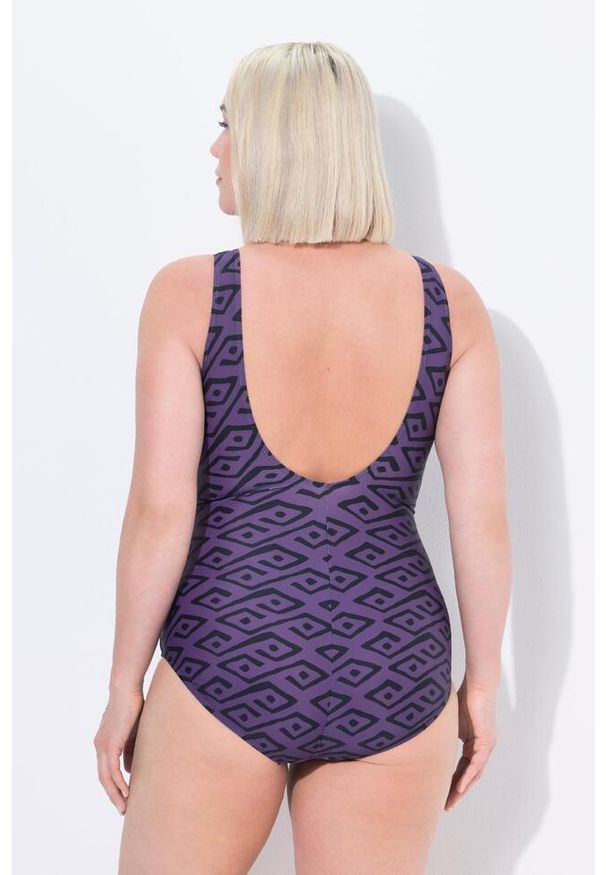 ULLA POPKEN - Damskie Kostium kąpielowy romby miękkie miseczki ozdobny pierścień. Kolekcja: plus size. Kolor: fioletowy. Materiał: poliamid, poliester, materiał, elastan