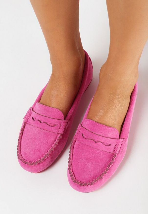 Born2be - Różowe Mokasyny z Imitacji Zamszu na Płaskiej Podeszwie Sallevia. Kolor: różowy. Materiał: zamsz. Obcas: na płaskiej podeszwie. Styl: elegancki