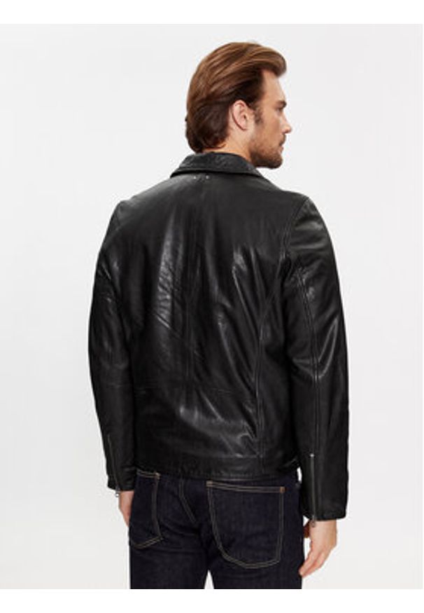 Pepe Jeans Kurtka skórzana Valen PM402881 Czarny Regular Fit. Kolor: czarny. Materiał: skóra