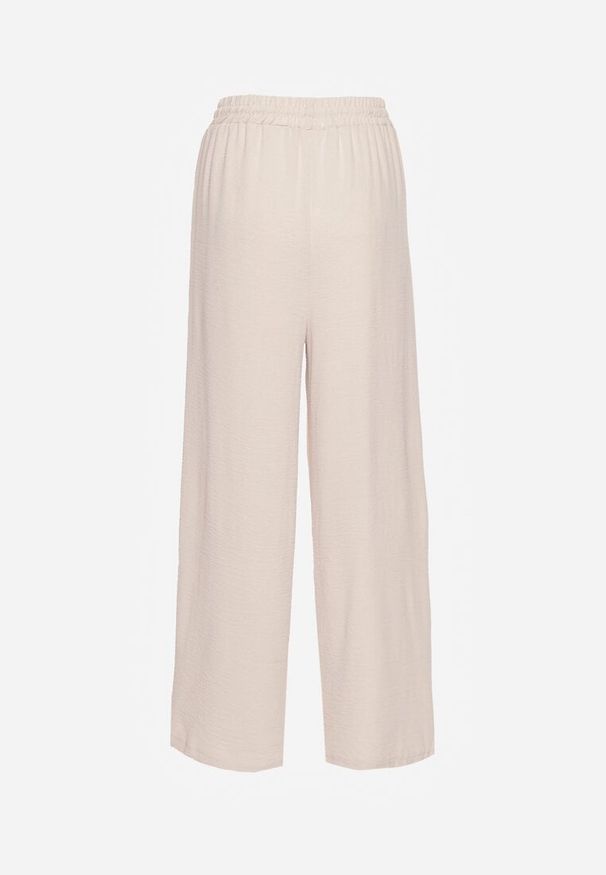 Renee - Beżowe Szerokie Spodnie z Wiskozą z Gumką w Pasie Lealirre. Okazja: na co dzień. Kolor: beżowy. Materiał: wiskoza. Wzór: gładki. Styl: casual