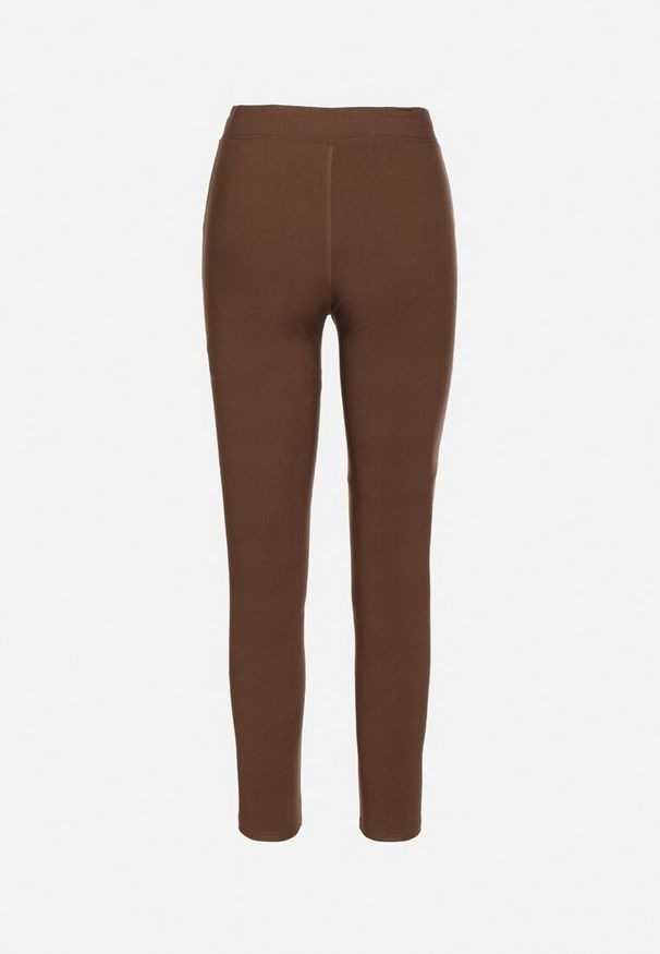 Born2be - Brązowe Spodnie z Bawełną Ozdobione Wiązaniem Janolivra. Kolor: brązowy. Materiał: bawełna. Wzór: aplikacja