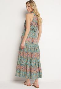 Born2be - Niebieska Rozkloszowana Sukienka z Gumkami w Talii Wiązana przy Dekolcie Vrisa. Okazja: na co dzień. Typ kołnierza: dekolt w kształcie V. Kolor: niebieski. Sezon: lato. Typ sukienki: rozkloszowane. Styl: elegancki, casual #3