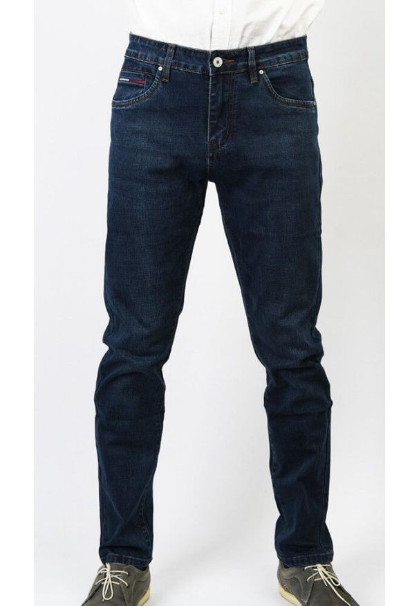 Pako Jeans - Spodnie Męskie, Ciemne JEANSY, Regular Fit, Zwężana Nogawka -PAKO JEANS. Okazja: na spotkanie biznesowe, do pracy. Materiał: lycra, bawełna. Styl: biznesowy, klasyczny