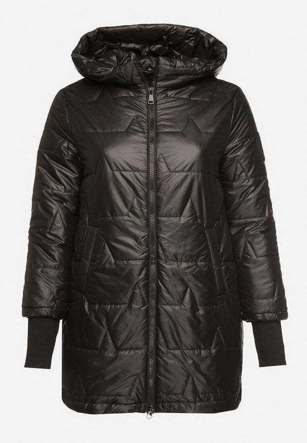 Born2be - Czarna Przejściowa Kurtka z Pikowanymi Przeszyciami Fesinoa. Okazja: na spacer, na co dzień. Typ kołnierza: kaptur. Kolekcja: plus size. Kolor: czarny. Materiał: jeans. Styl: casual
