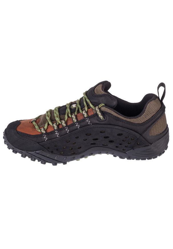 Buty trekkingowe męskie, Merrell Intercept. Kolor: wielokolorowy, czarny, zielony. Materiał: guma, skóra, tkanina