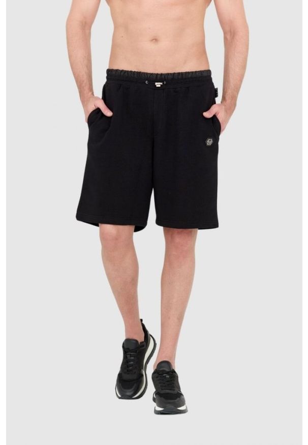 Philipp Plein - PHILIPP PLEIN Męskie czarne dresowe shorty hexagon, Rozmiar L. Kolor: czarny. Materiał: dresówka