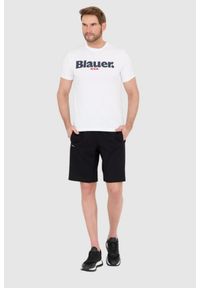 Blauer USA - BLAUER Biały męski t-shirt z dużym logo, Rozmiar L. Kolor: biały