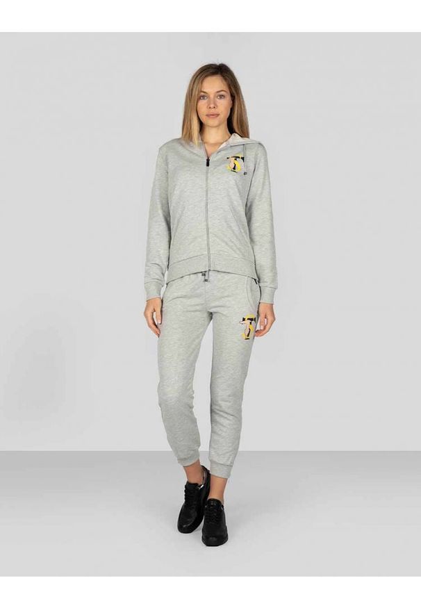 Trussardi Jeans - Trussardi Sport Bluza | 44F000231T000657 | Kobieta | Szary. Okazja: na co dzień. Typ kołnierza: kaptur. Kolor: szary. Materiał: bawełna. Wzór: nadruk. Styl: sportowy