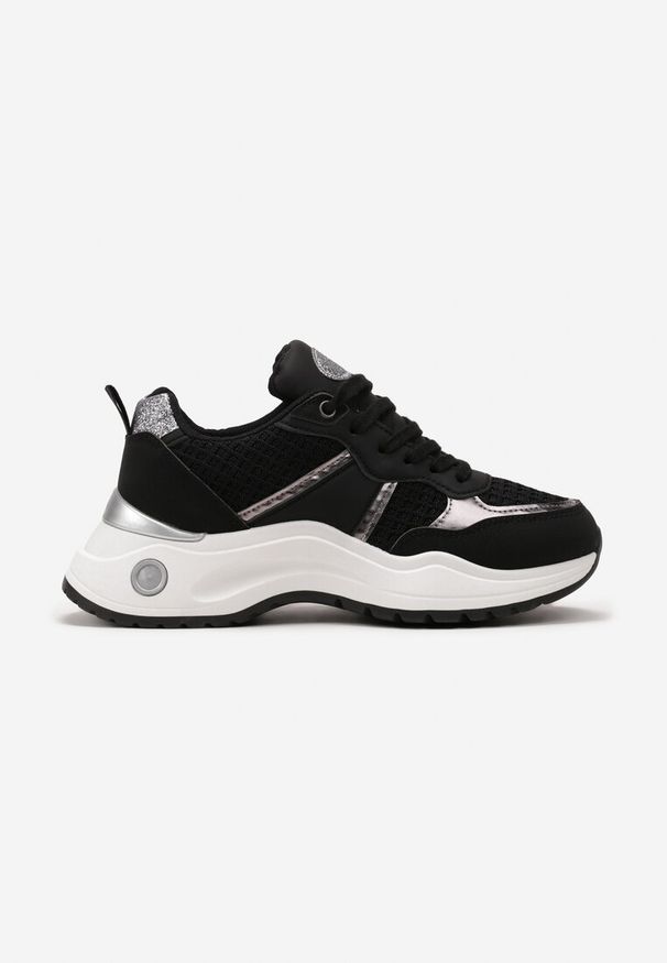 Born2be - Czarne Sneakersy na Płaskiej Podeszwie z Metalicznymi i Brokatowymi Wstawkami Acrila. Kolor: czarny. Sezon: jesień, wiosna. Obcas: na płaskiej podeszwie