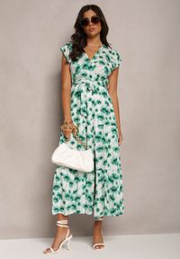 Renee - Zielona Rozkloszowana Sukienka Maxi w Kwiatowy Print z Gumką w Pasie Javiky. Kolor: zielony. Wzór: nadruk, kwiaty. Długość: maxi #2
