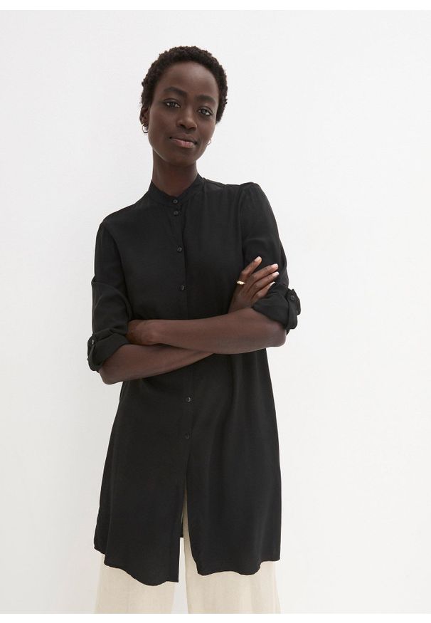 bonprix - Długa bluzka z wiskozy. Kolor: czarny. Materiał: wiskoza. Długość: długie. Styl: elegancki