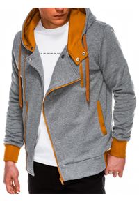 Ombre Clothing - Bluza męska rozpinana z kapturem - szara/ruda B297 - XXL. Typ kołnierza: kaptur. Kolor: brązowy. Materiał: bawełna, poliester, dzianina #2