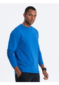 Ombre Clothing - Męski longsleeve BASIC z okrągłym dekoltem - niebieski V9 - Rozmiar: S. Kolor: niebieski. Materiał: materiał, bawełna. Długość rękawa: długi rękaw. Wzór: gładki, jednolity. Styl: klasyczny