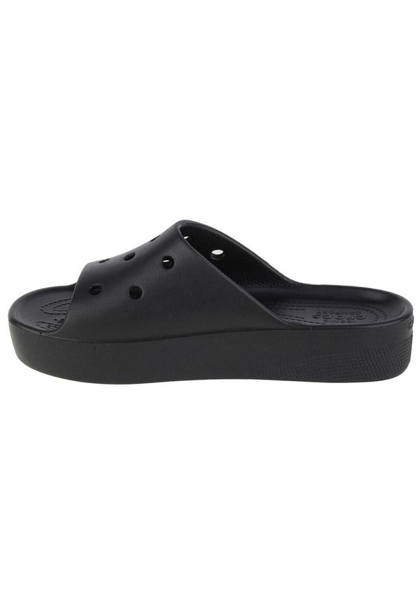 Klapki damskie Crocs Classic Platform Slide. Okazja: na co dzień. Kolor: czarny. Materiał: guma, syntetyk, materiał. Obcas: na platformie. Styl: casual