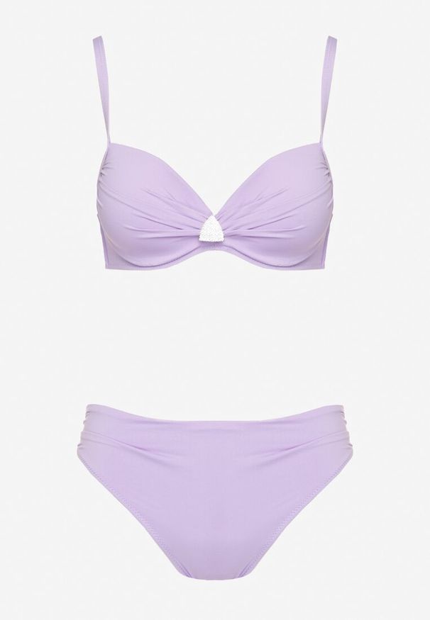 Born2be - Fioletowe Bikini Biustonosz z Trójkątną Ozdobą i Majtki Typu Figi Natisalia. Kolor: fioletowy. Wzór: aplikacja