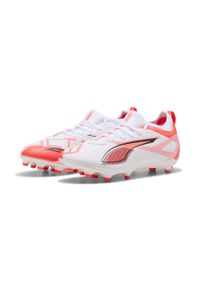 Puma - Młodzieżowe buty piłkarskie ULTRA 5 MATCH FG/AG PUMA White Black Glowing Red. Kolor: biały, czarny, czerwony, wielokolorowy. Sport: piłka nożna