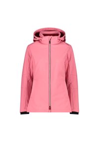 Kurtka turystyczna damska z kapturem i zamkiem CMP. Typ kołnierza: kaptur. Kolor: beżowy, wielokolorowy, różowy. Materiał: softshell. Sport: turystyka piesza #1