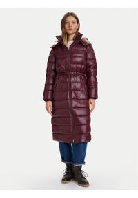 TOMMY HILFIGER - Tommy Hilfiger Płaszcz zimowy WW0WW47356 Bordowy Regular Fit. Kolor: czerwony. Materiał: syntetyk. Sezon: zima
