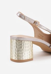 Renee - Szampańskie Czółenka Slingback VICES na Tłoczonym Słupku z Metalicznym Połyskiem Jenesa. Zapięcie: pasek. Kolor: złoty. Szerokość cholewki: normalna. Obcas: na słupku #3
