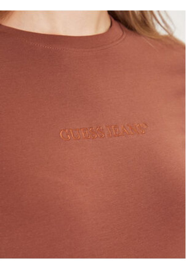 Guess Jeans Bluzka W4YI22 J1314 Brązowy Slim Fit. Kolor: brązowy. Materiał: bawełna