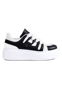 SHELOVET - Czarno-białe sneakersy damskie na grubej podeszwie Shelovet czarne. Kolor: czarny #1