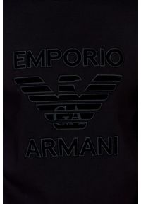 Emporio Armani - EMPORIO ARMANI Czarna bluza męska z aksamitnym logo. Kolor: czarny. Wzór: aplikacja