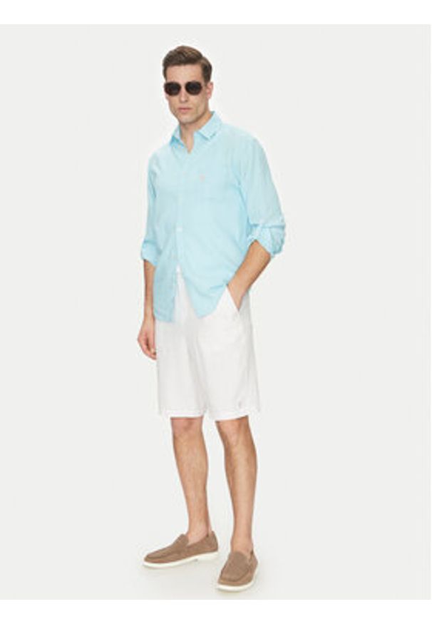 Guess Koszula F4GH00 WG3L0 Błękitny Regular Fit. Kolor: niebieski. Materiał: len, wiskoza