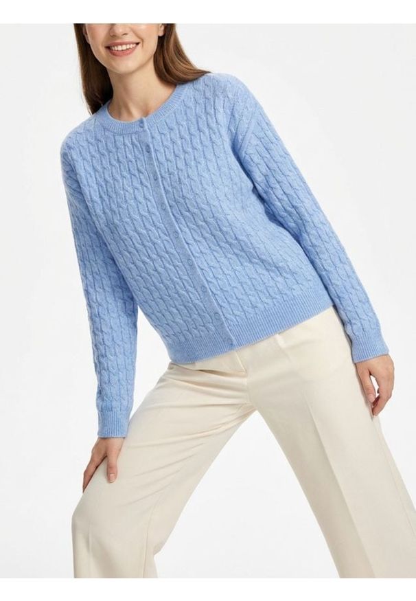 Sinsay - Kardigan z dekoracyjnym splotem - niebieski. Kolor: niebieski. Wzór: ze splotem