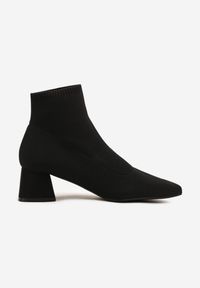 Born2be - Czarne Botki na Stożkowym Obcasie z Elastyczną Cholewką Tulasea. Kolor: czarny. Materiał: jeans. Szerokość cholewki: normalna. Obcas: na obcasie. Wysokość obcasa: średni #3