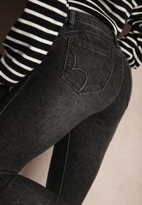 Renee - Szare Skinny Jeansy Push Up z Dodatkiem Bawełny High Waist Rialunae. Okazja: na co dzień. Stan: podwyższony. Kolor: szary. Długość: długie. Wzór: jednolity. Styl: elegancki, casual, klasyczny #5