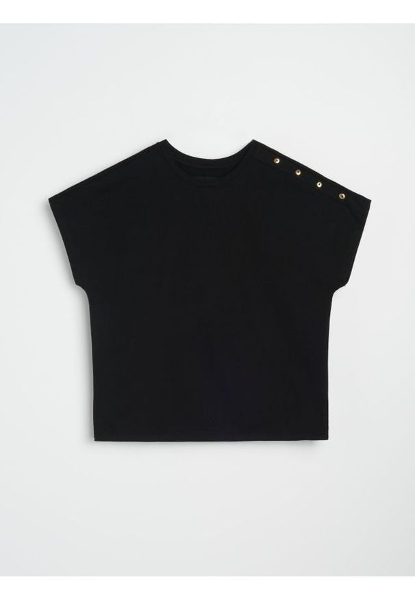 Sinsay - Bluzka z ozdobnymi guzikami - czarny. Kolor: czarny