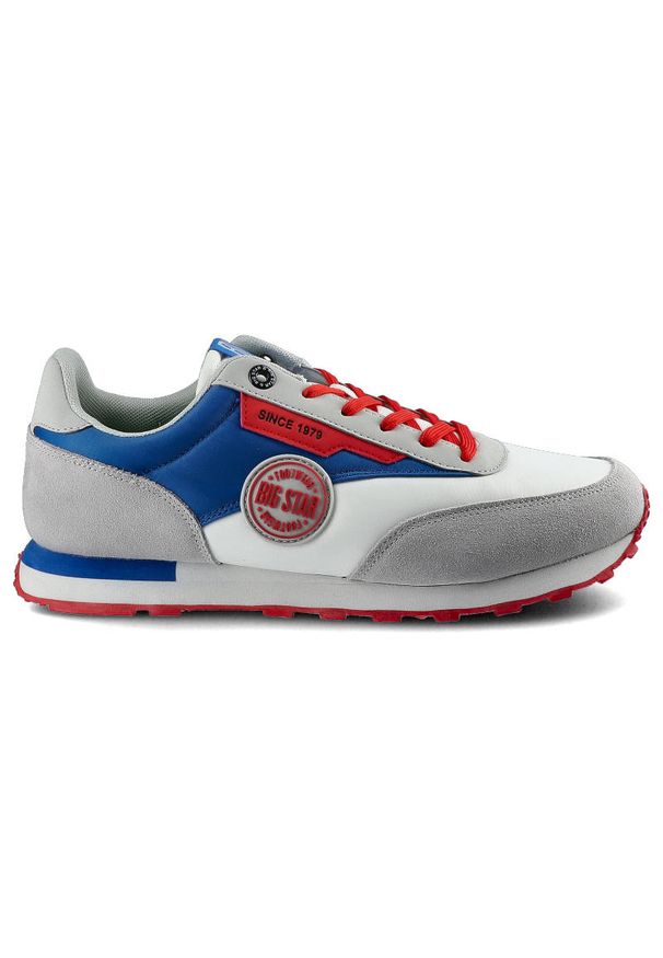 Big-Star - Białe Sneakersy Big Star Męskie Modne Obuwie. Kolor: biały. Materiał: skóra ekologiczna, zamsz, materiał. Szerokość cholewki: normalna. Wzór: aplikacja