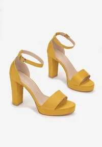 Born2be - Żółte Sandały Lephypso. Nosek buta: otwarty. Zapięcie: pasek. Kolor: żółty. Materiał: materiał, satyna. Wzór: gładki. Obcas: na słupku. Styl: elegancki #5
