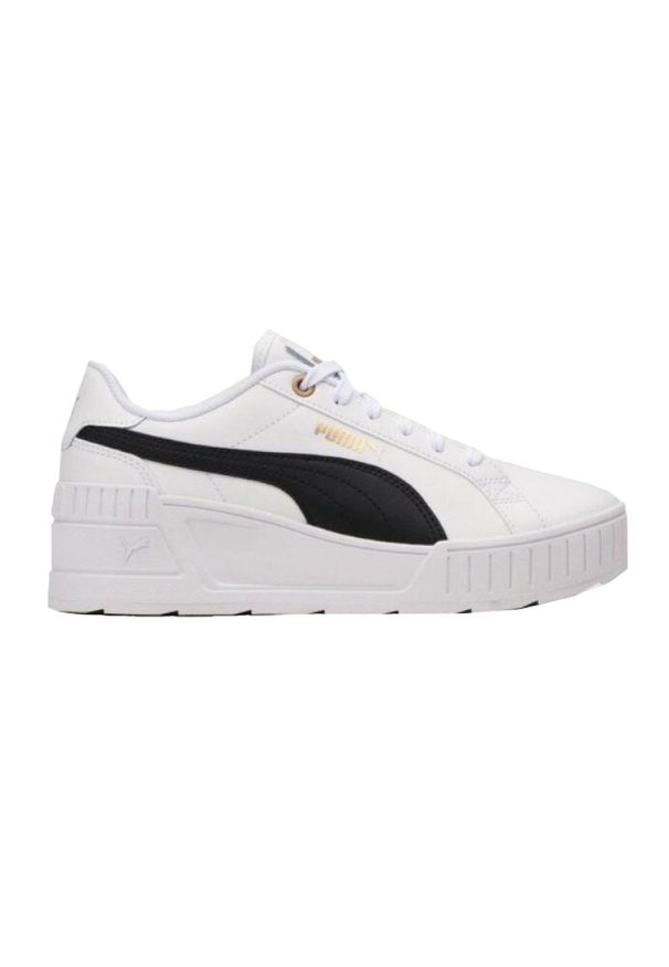 Puma - Damskie Skórzane Buty Na Koturnie Karmen. Kolor: biały. Materiał: skóra. Obcas: na koturnie. Styl: sportowy