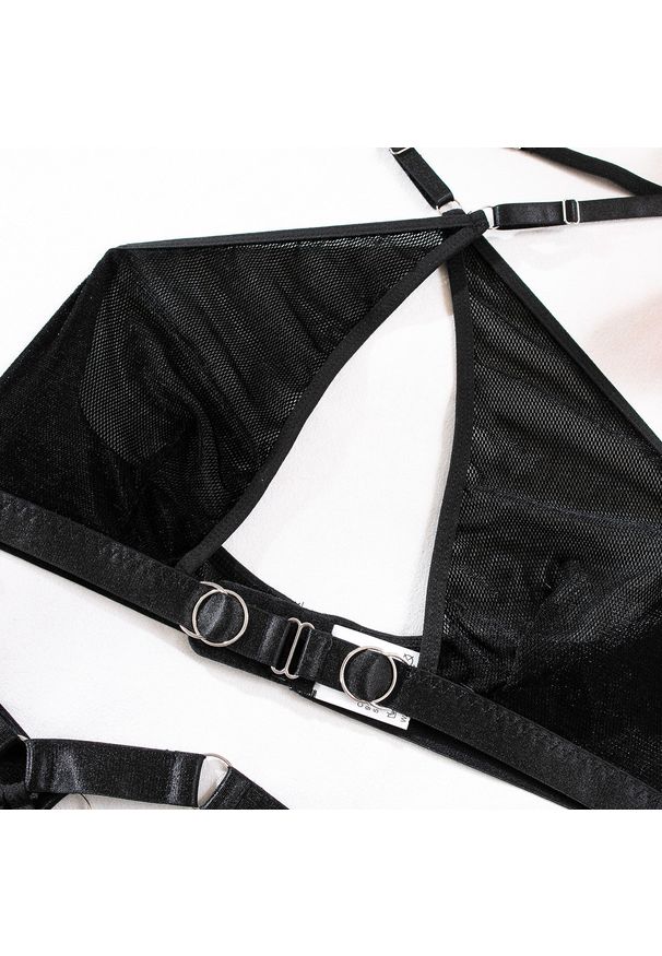 Intica - Biustonosz skrzyżowany z regulowanymi paskami komplet bielizny Jeanine. Kolor: czarny. Materiał: skóra, materiał