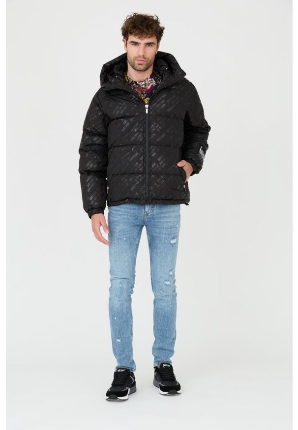 Just Cavalli - JUST CAVALLI Czarna męska kurtka R Print Logo, Rozmiar 50. Kolor: czarny. Wzór: nadruk