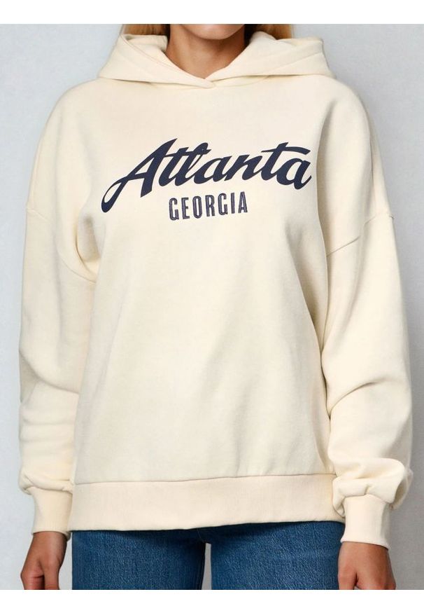Sinsay - Bluza hoodie w stylu akademickim - kremowy. Kolor: kremowy
