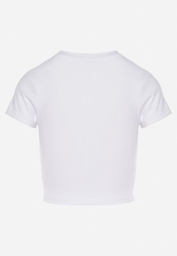 Born2be - Biały T-shirt z Prążkowanego Materiału o Krótkim Kroju Telunna. Okazja: na spotkanie biznesowe, na co dzień. Kolor: biały. Materiał: materiał, prążkowany. Długość: krótkie. Styl: biznesowy, klasyczny, elegancki, casual