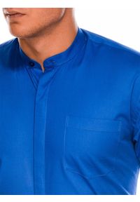 Ombre Clothing - Koszula męska elegancka z długim rękawem K586 - niebieska - S. Typ kołnierza: kołnierzyk stójkowy. Kolor: niebieski. Materiał: materiał, bawełna, poliester. Długość rękawa: długi rękaw. Długość: długie. Wzór: jednolity. Styl: elegancki #3